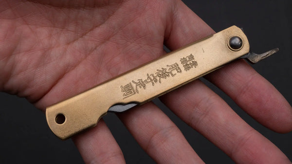 Higonokami Blue Steel Folding Knife Medium Brass Handle - Tetogi