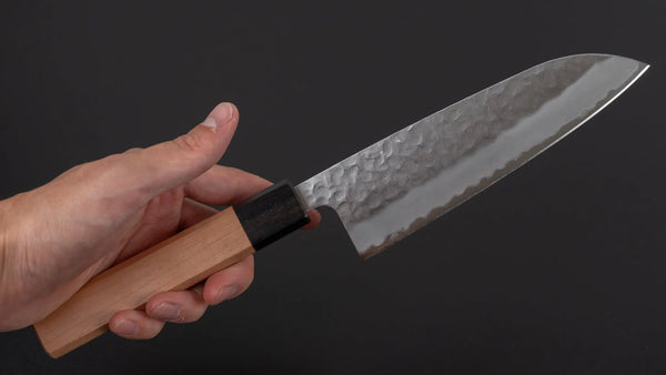 Hitohira Futana SB Migaki Tsuchime Santoku 170mm Cherry Wood Handle - Tetogi