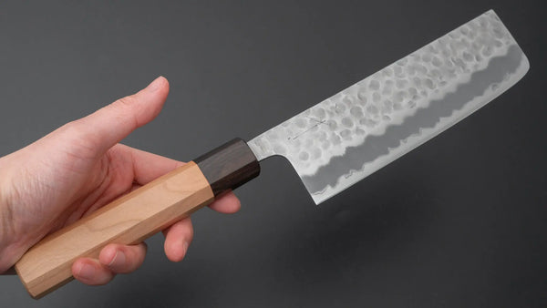 Hitohira Futana White #2 Migaki Tsuchime Nakiri 170mm Cherry Wood Handle - Tetogi