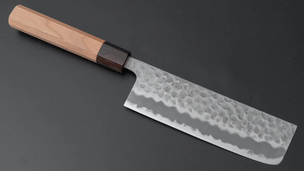 Hitohira Futana White #2 Migaki Tsuchime Nakiri 170mm Cherry Wood Handle - Tetogi