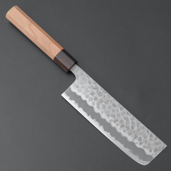 Hitohira Futana White #2 Migaki Tsuchime Nakiri 170mm Cherry Wood Handle - Tetogi