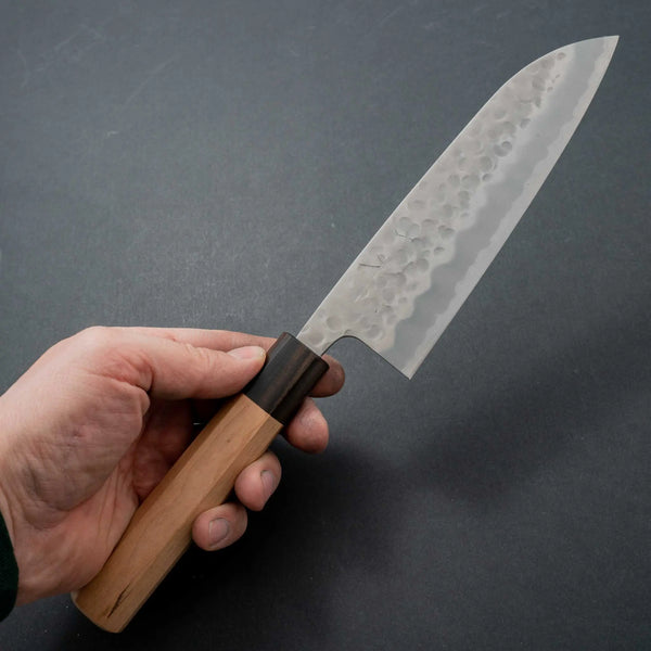 Hitohira Futana White #2 Migaki Tsuchime Santoku 170mm Cherry Wood Handle - Tetogi