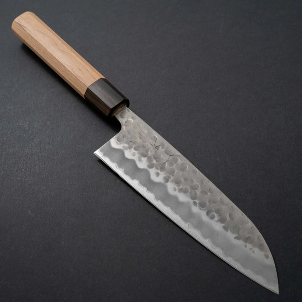 Hitohira Futana White #2 Migaki Tsuchime Santoku 170mm Cherry Wood Handle - Tetogi