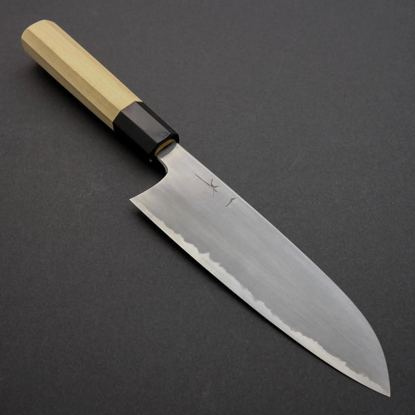 Hitohira Gorobei Rikichi White #2 Kasumi Santoku Ho Wood Handle (Black ferrule) - Tetogi