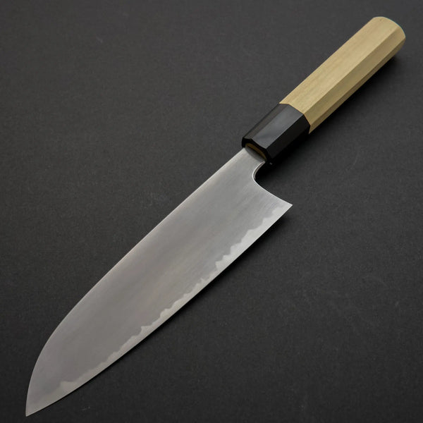 Hitohira Gorobei Rikichi White #2 Kasumi Santoku Ho Wood Handle (Black ferrule) - Tetogi