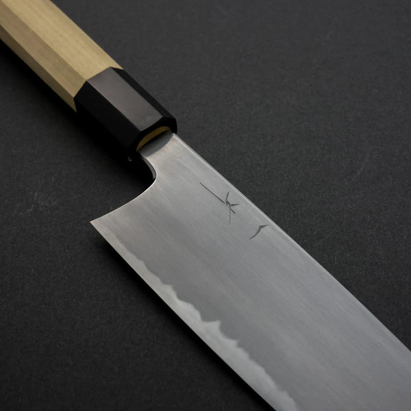 Hitohira Gorobei Rikichi White #2 Kasumi Santoku Ho Wood Handle (Black ferrule) - Tetogi