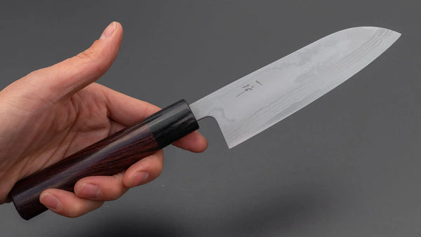 Hitohira GR Blue #2 Damascus Santoku 135mm Wood Handle - Tetogi