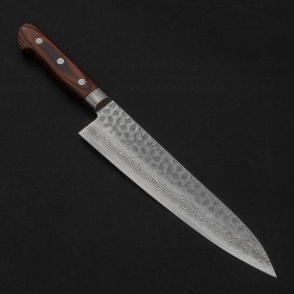 Hitohira HG Tsuchime Damascus Gyuto 210mm Imitation Mahogany Handle - Tetogi