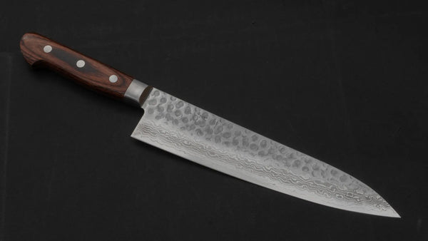 Hitohira HG Tsuchime Damascus Gyuto 210mm Imitation Mahogany Handle - Tetogi