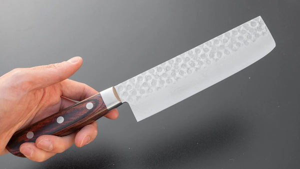 Hitohira HG Tsuchime Damascus Nakiri 160mm Imitation Mahogany Handle - Tetogi