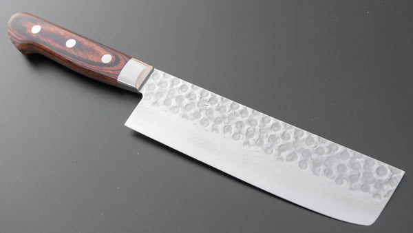 Hitohira HG Tsuchime Damascus Nakiri 160mm Imitation Mahogany Handle - Tetogi