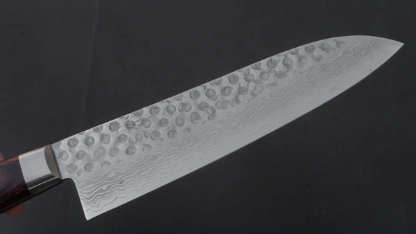 Hitohira HG Tsuchime Damascus Santoku 185mm Imitation Mahogany Handle - Tetogi