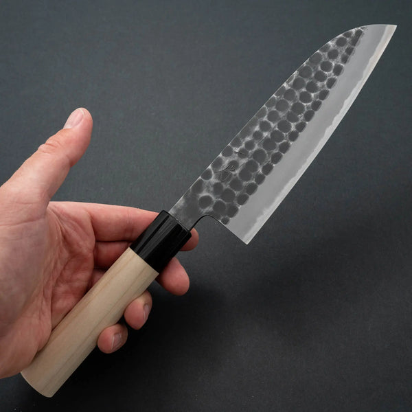 Hitohira Hinode Tsuchime White #2 Santoku 165mm Ho Wood Handle - Tetogi