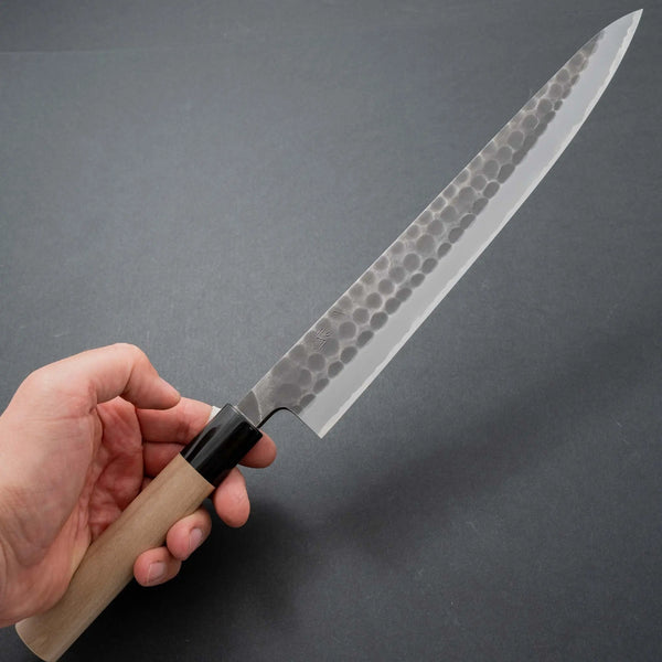 Hitohira Hinode Tsuchime White #2 Stainless Clad Sujihiki 270mm Ho Wood Handle - Tetogi
