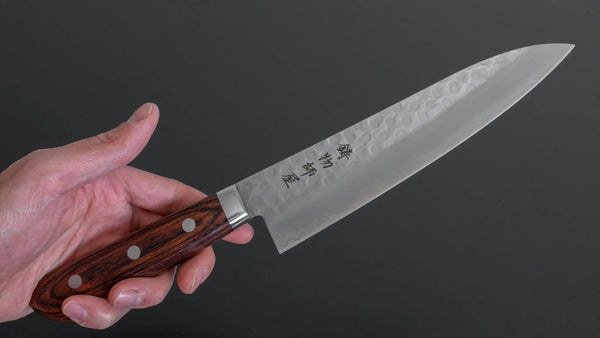 Hitohira Imojiya HG Tsuchime Gyuto 180mm Imitation Mahogany Handle - Tetogi