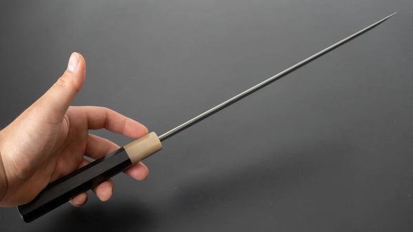 Hitohira Kikuchiyo Mosuke Silver #3 Sakimaru Takobiki 300mm Ebony Handle (Saya) - Tetogi