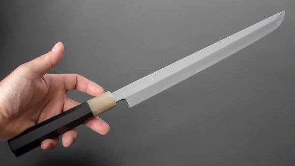 Hitohira Kikuchiyo Mosuke Silver #3 Sakimaru Takobiki 300mm Ebony Handle (Saya) - Tetogi