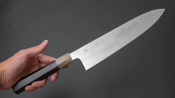 Hitohira Kikuchiyo Rou Silver #3 Fully Mirror Polished Gyuto 240mm Ebony Handle - Tetogi