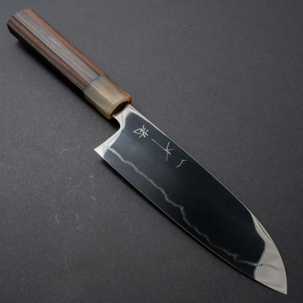 Hitohira Kikuchiyo Rou Silver #3 Fully Mirror Polished Santoku Taihei Makassar Ebony Handle - Tetogi