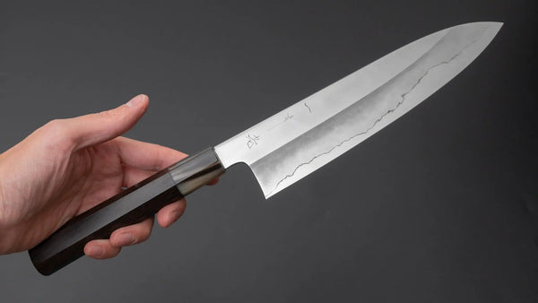 Hitohira Kikuchiyo Rou Silver #3 Mirror Polished Gyuto 210mm Ebony Handle - Tetogi