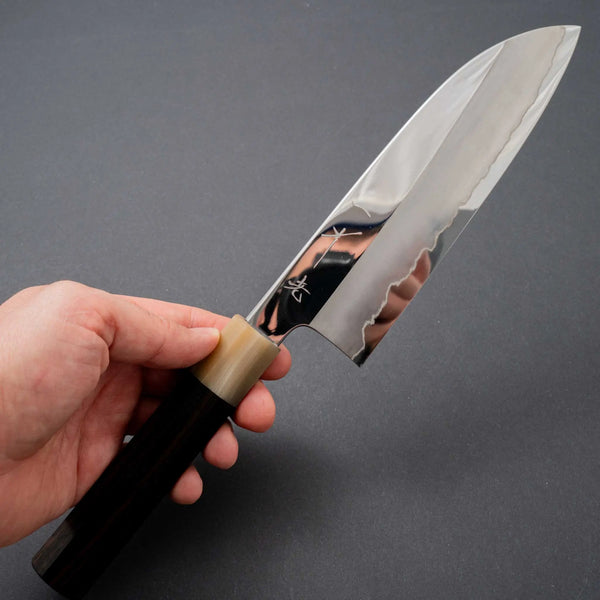 Hitohira Kikuchiyo Rou Silver #3 Mirror Polished Santoku Taihei Makassar Ebony Handle - Tetogi