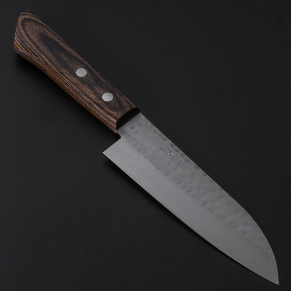 Hitohira NM Tsuchime Santoku 130mm Pakka Handle (No Bolster/ Brown) - Tetogi