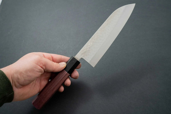 Hitohira NM Tsuchime Santoku 170mm Purpleheart Handle - Tetogi