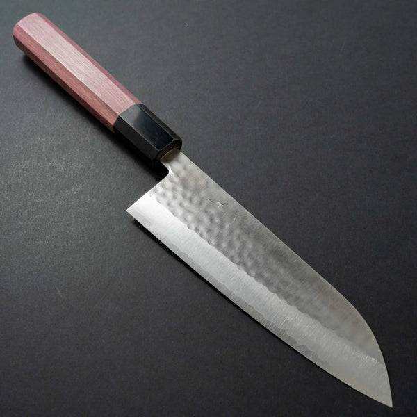 Hitohira NM Tsuchime Santoku 170mm Purpleheart Handle - Tetogi