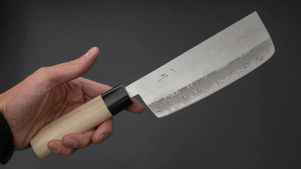 Hitohira NM V1 Damascus Nakiri 160mm Ho Wood Handle (Kanto Style) - Tetogi