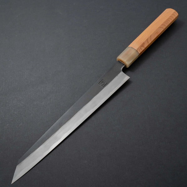 Hitohira Tanaka Kyuzo Blue #1 Kurouchi Kiritsuke Sujihiki 240mm Yakusugi Cedar Handle - Tetogi