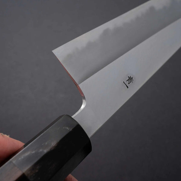 Hitohira Tanaka Kyuzo Blue #1 Migaki Gyuto 240mm Taihei Makassar Ebony Handle (Black Horn) - Tetogi