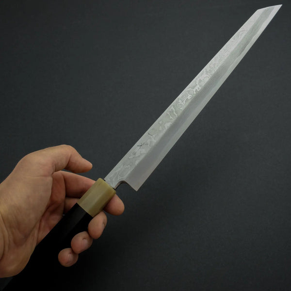 Hitohira Tanaka Manzo Blue #1 Damascus Kiritsuke Yanagiba 270mm Ebony Handle (Saya) - Tetogi