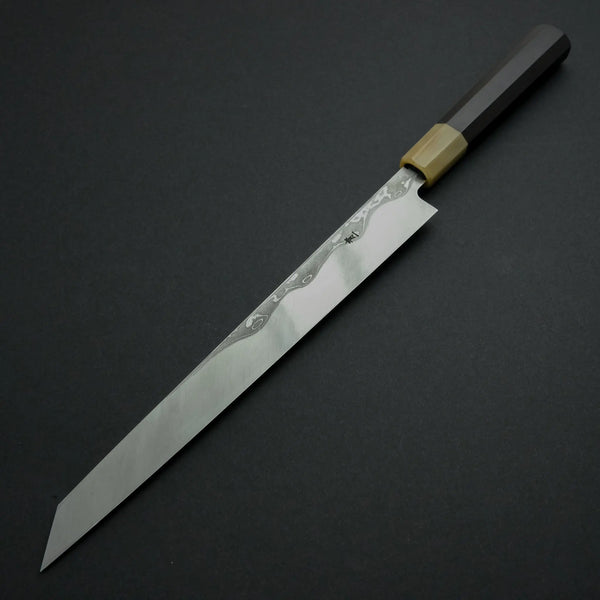 Hitohira Tanaka Manzo Blue #1 Damascus Kiritsuke Yanagiba 270mm Ebony Handle (Saya) - Tetogi