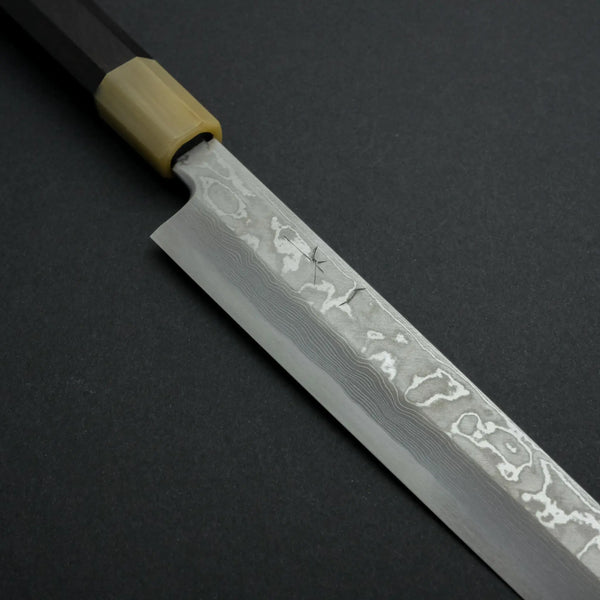 Hitohira Tanaka Manzo Blue #1 Damascus Kiritsuke Yanagiba 270mm Ebony Handle (Saya) - Tetogi