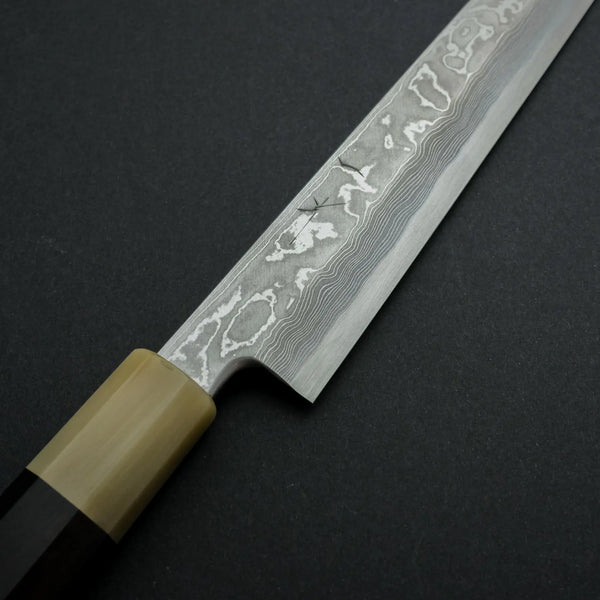 Hitohira Tanaka Manzo Blue #1 Damascus Kiritsuke Yanagiba 270mm Ebony Handle (Saya) - Tetogi