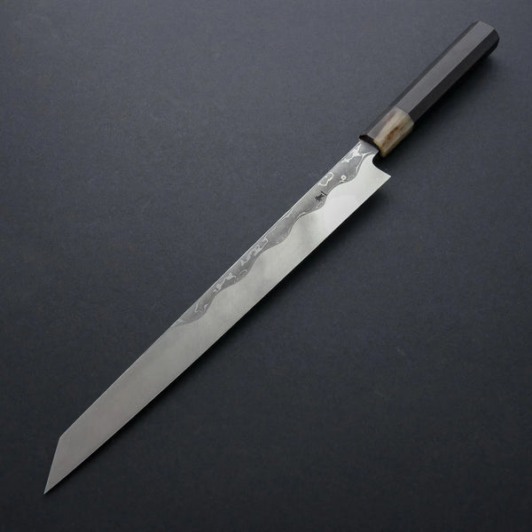 Hitohira Tanaka Manzo Blue #1 Damascus Kiritsuke Yanagiba 300mm Ebony Handle (Saya) - Tetogi