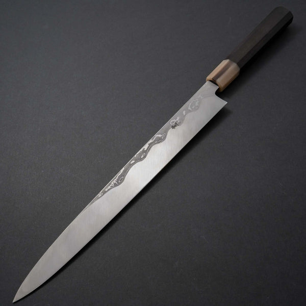 Hitohira Tanaka Manzo Blue #1 Damascus Yanagiba 300mm Ebony Handle (Saya) - Tetogi