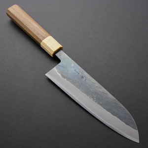Hitohira TD Blue #2 Stainless Clad Kurouchi Santoku 165mm Walnut Handle - Tetogi