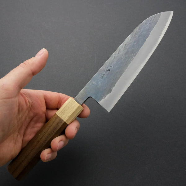 Hitohira TD Blue #2 Stainless Clad Kurouchi Santoku 165mm Walnut Handle - Tetogi