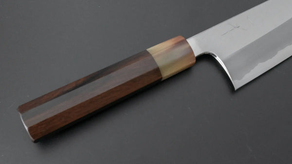 Hitohira Togashi Blue #1 Stainless Clad Migaki Bunka 180mm Taihei Makassar Ebony Handle - Tetogi