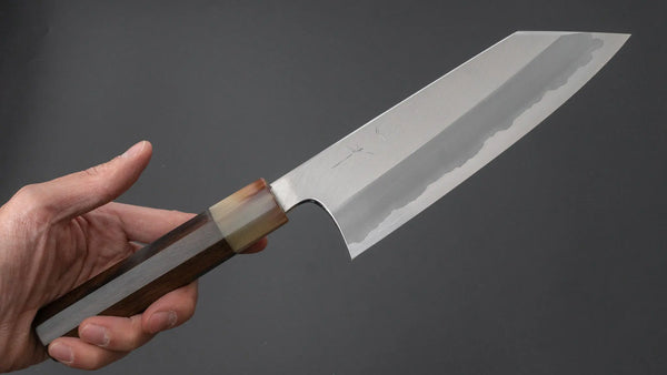 Hitohira Togashi Blue #1 Stainless Clad Migaki Bunka 180mm Taihei Makassar Ebony Handle - Tetogi