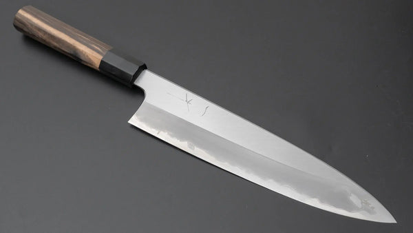 Hitohira Togashi Blue #1 Stainless Clad Migaki Gyuto 240mm Kurokaki Persimmon Handle - Tetogi