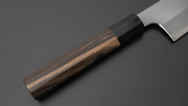 Hitohira Togashi Blue #1 Stainless Clad Migaki Gyuto 240mm Kurokaki Persimmon Handle - Tetogi