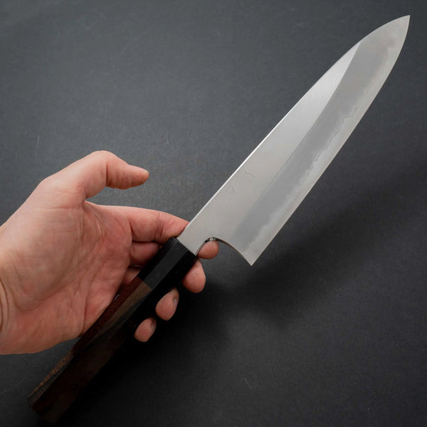 Hitohira Togashi Blue #1 Stainless Clad Migaki Gyuto 240mm Ziricote Handle (black horn) - Tetogi