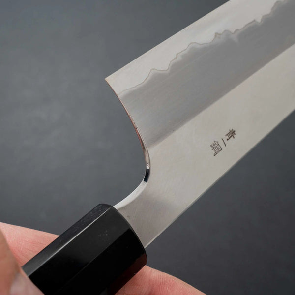 Hitohira Togashi Blue #1 Stainless Clad Migaki Gyuto 240mm Ziricote Handle (black horn) - Tetogi