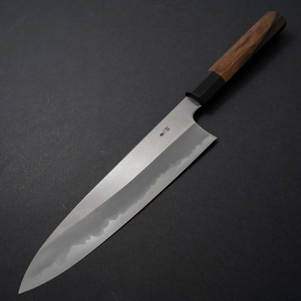 Hitohira Togashi Blue #1 Stainless Clad Migaki Gyuto 240mm Ziricote Handle (black horn) - Tetogi