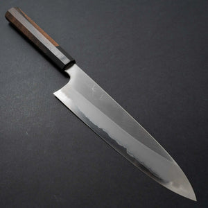 Hitohira Togashi Blue #1 Stainless Clad Migaki Gyuto 240mm Ziricote Handle (black horn) - Tetogi