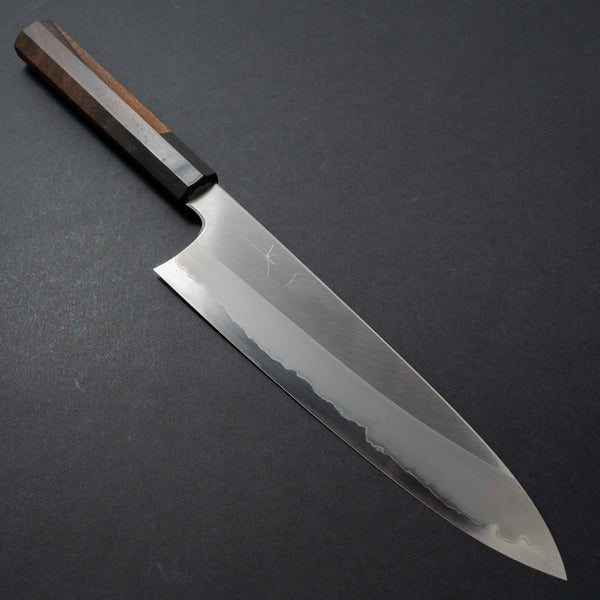 Hitohira Togashi Blue #1 Stainless Clad Migaki Gyuto 240mm Ziricote Handle (black horn) - Tetogi