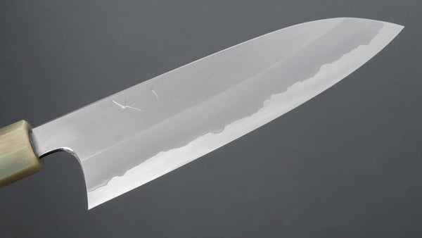 Hitohira Togashi Blue #1 Stainless Clad Migaki Santoku 180mm Taihei Makassar Ebony Handle - Tetogi