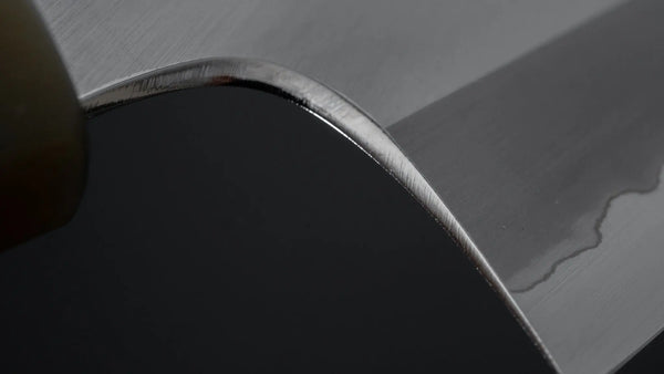 Hitohira Togashi Blue #1 Stainless Clad Migaki Santoku 180mm Taihei Makassar Ebony Handle - Tetogi